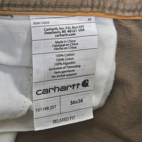 Carhartt Force Relaxed Fit Cargo Pants Mens 36x36 Tan Ripstop Work Trousers - Picture 5 of 13